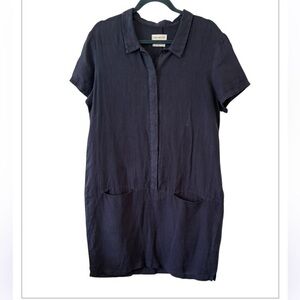 Harris Wilson 100% Linen Navy Pocket Lagenlook Minimalist Dress Size Large